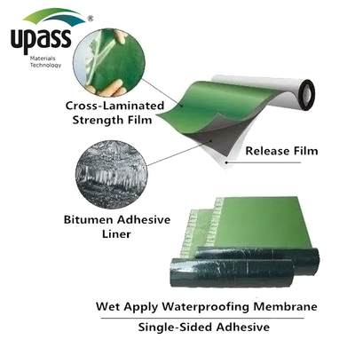 HDPE 크로스 라미네이트 필름 자기 접착성 폴리머 변형 비텀 방수막용 플라스틱 표면 재료